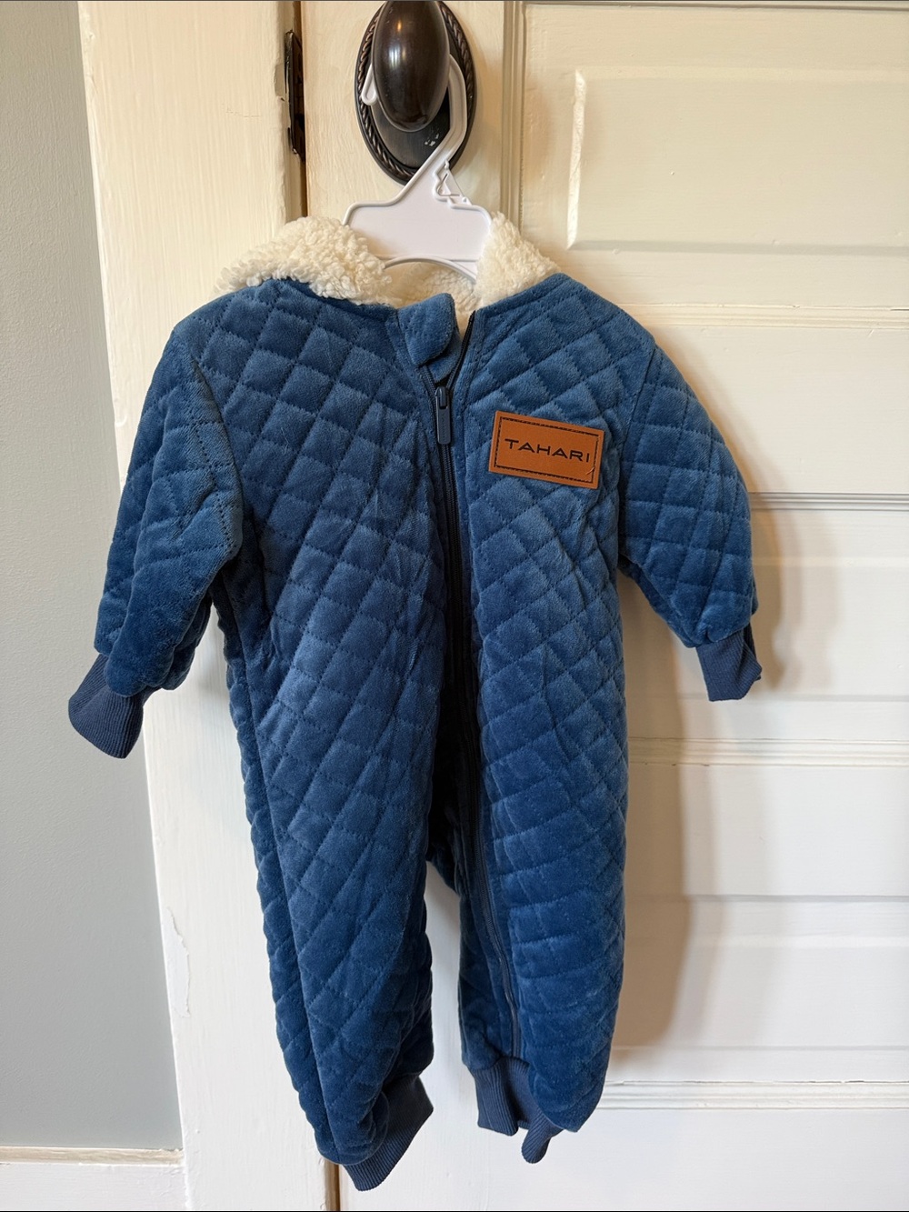 Tahari Blue Quilted Fleece Baby One-Piece with Sherpa Collar